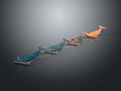 Blue And Orange Aquatic Animal Whale Sculptures On Gray Background 3d model