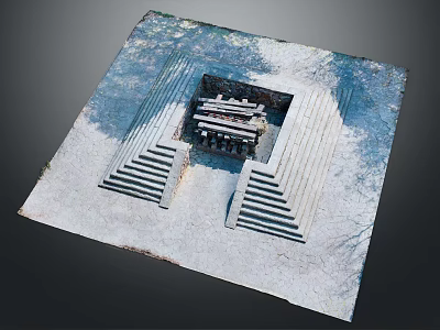 Ancient Square Archaeological Structure With Central Building Stone Steps White Ground And Blue Surroundings 3d model