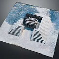 Ancient Square Archaeological Structure With Central Building Stone Steps White Ground And Blue Surroundings 3d model