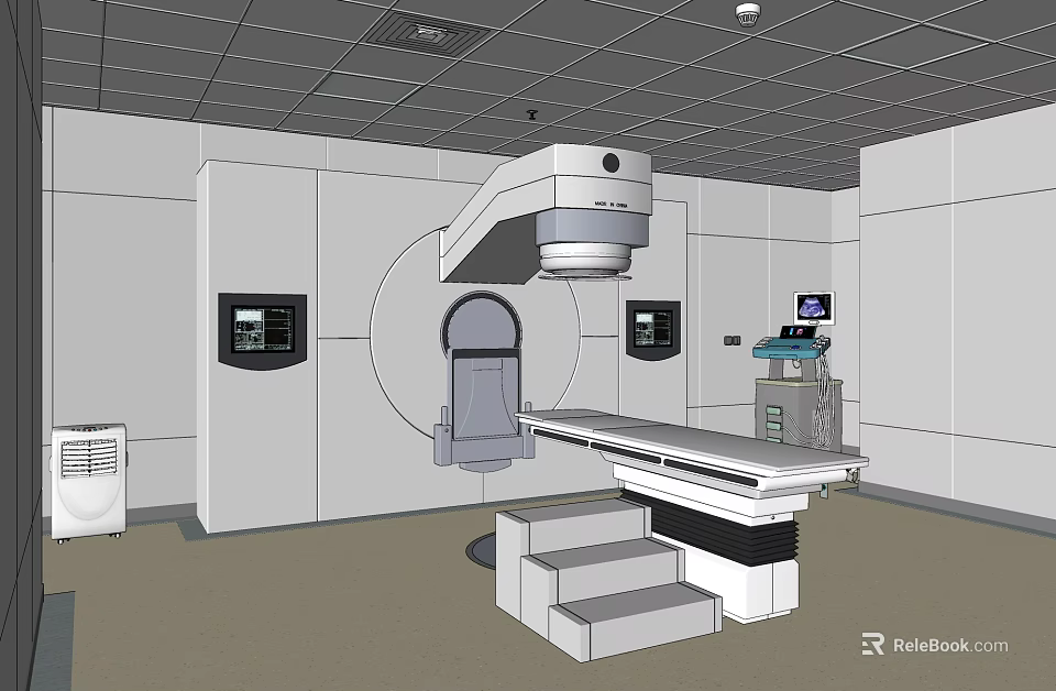 Modern Medical Equipment Room With Advanced Machine Control Panel Display Screen And Patient Table 3d model 