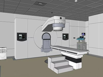 Modern Medical Equipment Room With Advanced Machine Control Panel Display Screen And Patient Table 3d model