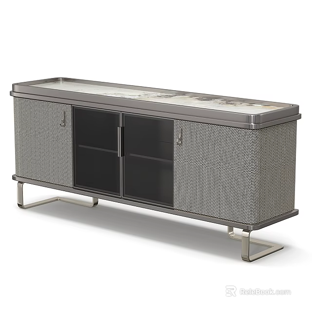 Modern TV Stand With Metal Frame Woven Texture And Glass Top Drawers 3d model 