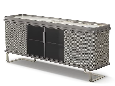 Modern TV Stand With Metal Frame Woven Texture And Glass Top Drawers 3d model