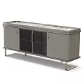 Modern TV Stand With Metal Frame Woven Texture And Glass Top Drawers