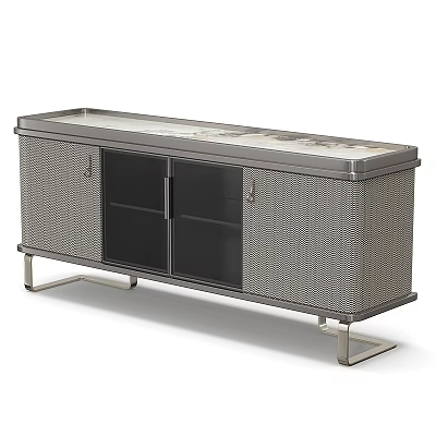 Modern TV Stand With Metal Frame Woven Texture And Glass Top Drawers 3d model