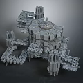 Futuristic Architectural Structure With Symmetrical Design Tower Elements And Gray Metallic Material 3d model