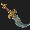 Fantasy Weapon Featuring Golden Ornament Red Handle And Silver Sharp Blade Design 3d model