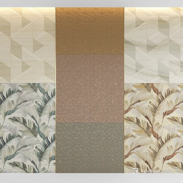 Diverse Pattern Components With Geometric Leaf Designs In Beige Brown Green Tones 3d model