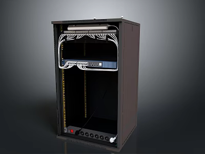 Modern Black Network Cabinet Interior With Server Equipment And Organized Cables 3d model