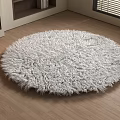 Round White Fluffy Shaggy Rug On Wooden Floor In Living Room With Fireplace And Window