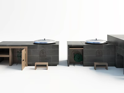Stylish Modern Kitchen Cabinets With Stone Countertop And Open Storage Shelves 3d model