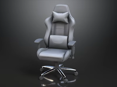 Gray Ergonomic Gaming Chair with Headrest Lumbar Support and Swivel Wheels 3d model