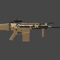 Camouflage Tactical Rifle With Scope And Tan Components For Military Operations
