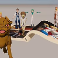 Reptile Themed 3D Scene With Cartoon Characters Open Book And Brown Dog Model