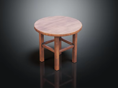 Round Wooden Stool With Smooth Surface Four Legs And Minimalist Design 3d model