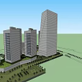 Modern Commercial Complex Design With Open Courtyard Green Spaces And Glass Facade