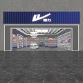 Modern Mall Shoe Store With Blue Facade Shelves And Shoe Displays