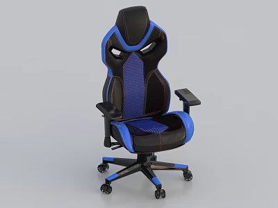 Ergonomic Gaming Chair with Blue and Black Mesh Design Adjustable Arms and Swivel Wheels 3d model