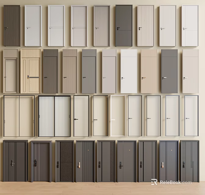 Various Styles And Colors Hinged Doors For Modern Home Interior Design 3d model 