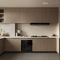 Modern Kitchen Interior With Light Wood Cabinets Black Appliances And Countertop