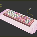 Stylish Pink And White Wired Computer Keyboard On White Desk Pad For Office Use