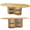 Natural Wooden Dining Table With Slatted Base And Open Storage Shelves