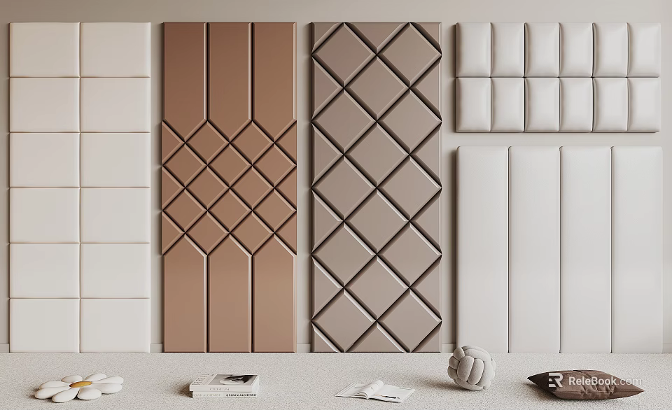 Modern Upholstered Wall Panels With Diamond Square Patterns And Neutral Color Options For Interior Design 3d model 