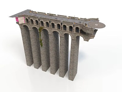 Ancient Stone Building Structure With Tall Pillars Arched Openings And Projecting Upper Section 3d model