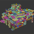 Ancient Multi Level Architecture Model With Tower Like Structures Columns And Decorations
