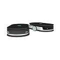 Two Smart Machines With Black Design Blue Lights And Moving Wheels