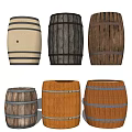 Wooden Barrels As Household Items With Various Styles Different Colors And Textures