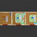 Medical Ward Interior Layout With Multiple Rooms Beds Windows Doors Blue Walls And Red Floors