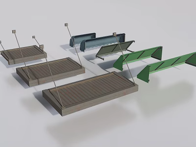 Modern Public Facilities Bus Shelter Canopies with Green Blue Metal Support Structures 3d model