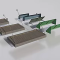 Modern Public Facilities Bus Shelter Canopies with Green Blue Metal Support Structures