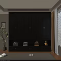 Modern Dark Wardrobe Interior With Cabinet Doors Drawers And Decorative Storage