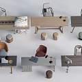 Modern Desk Designs With Wooden Metal Tables Comfortable Chairs Stools And Tabletop Items