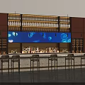 Modern Luxury Bar Counter Interior With Illuminated Wine Display Shelves And Elegant Comfortable Bar Stools