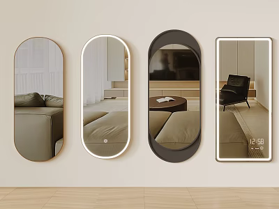 Modern Wall Mounted Mirrors in Different Shapes with Room Reflections for Home Decor 3d model