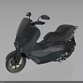 Modern Blue Gray Scooter With Sleek Curved Body And Golden Rims