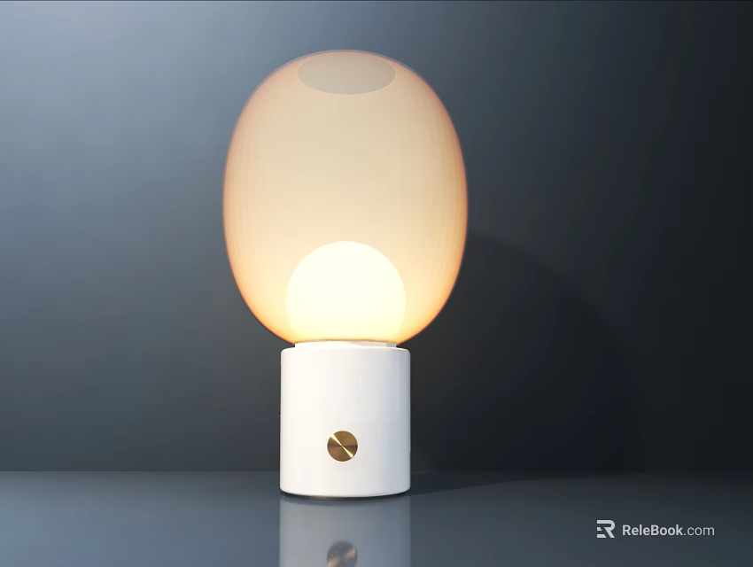 Modern Table Lamp With White Base Oval Translucent Lampshade And Warm Light 3d model 