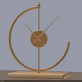 Golden Modern Desk Clock With Curved Frame And Wooden Base Design
