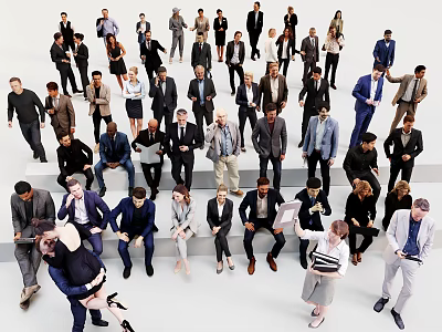 Group of Diverse People in Business Attire With Various Poses and Interactions 3d model