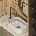 Modern Bathroom Vanity Cabinet with Golden Frame Mirror Wooden Panel and White Sink