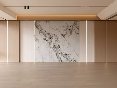 Elegant Modern Living Room Interior With Marble Feature Wall And Wooden Elements 3d model