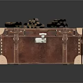 Vintage Brown Leather Trunk With Antique Scrolls Stacked On Top 3d model