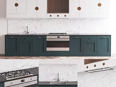 Modern Kitchen Interior Design With White And Green Cabinets Marble Backsplash And Sink 3d model
