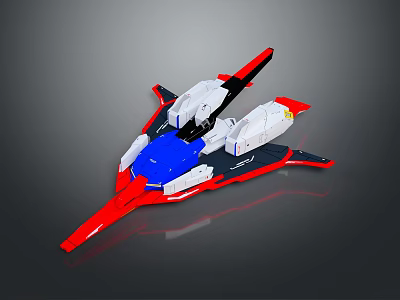 Scifi Vehicle Model With Red White Blue Streamlined Design And Wing Components 3d model