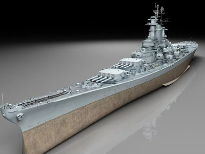 Realistic 3D Gray Battleship Model With Turrets And Superstructure 3d model