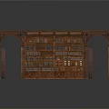 Brown Wooden Bookshelf With Arched Decorations Multiple Shelves Books And Symmetrical Side Doors