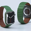 Two Modern Watches with Green Straps Brown Linings Front Dial and Back Design Details